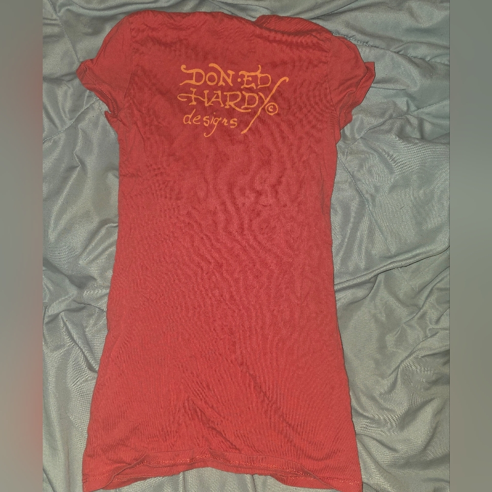 Ed Hardy Red T-Shirt with Floral Lion Graphic Design Y2K - Picture 8 of 9